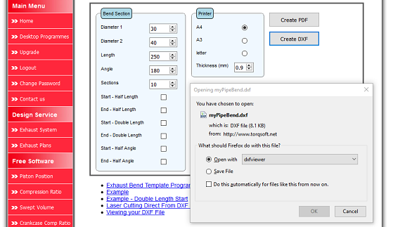 TorqSoft - Exhaust Bend Template Programme - Firefox Browser