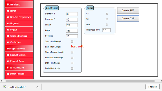 TorqSoft - Exhaust Bend Template Programme - Chrome Browser